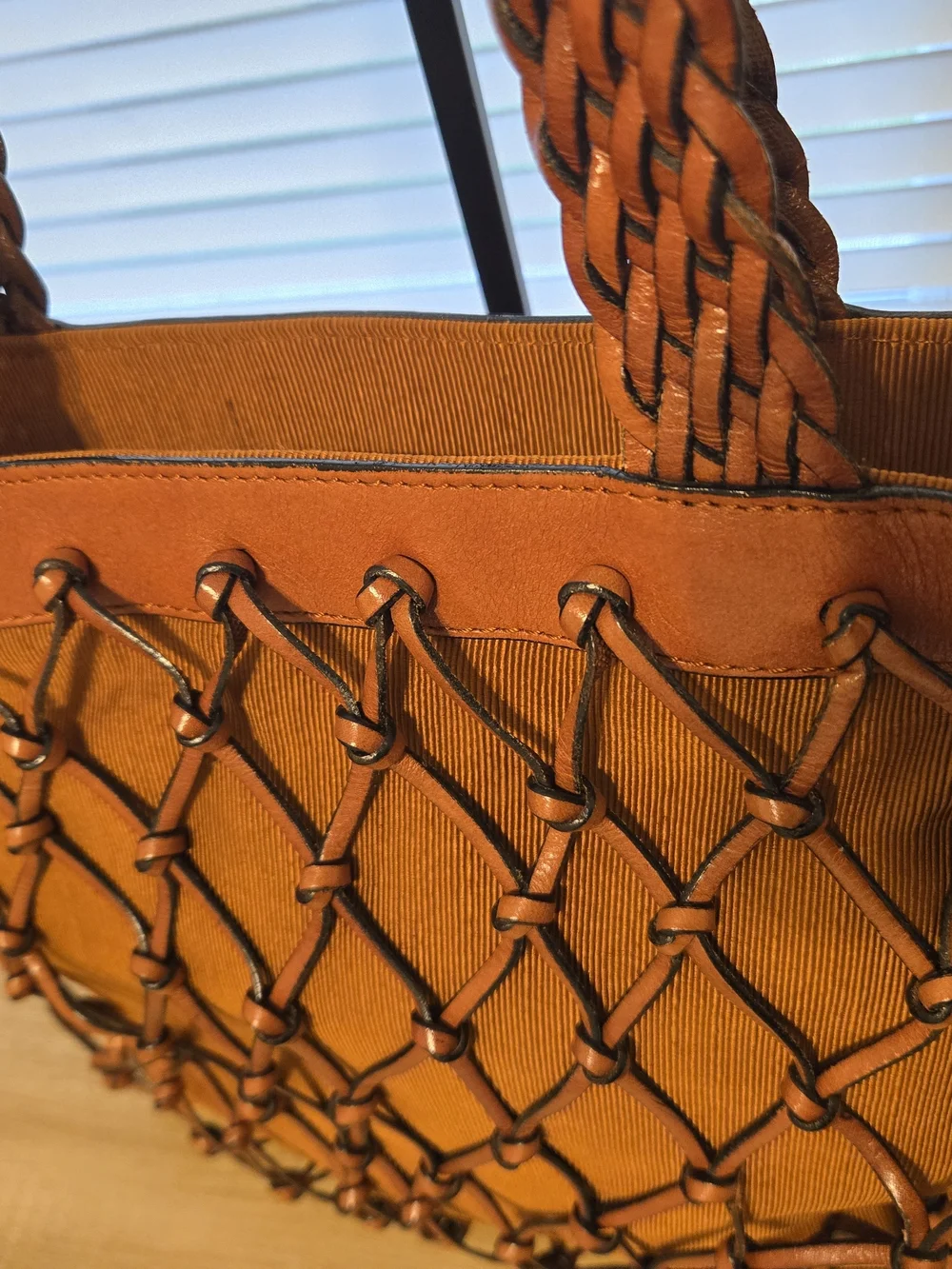 Aspects Woven Net Leather Tote Bag in Brown - Picture 2 of 10